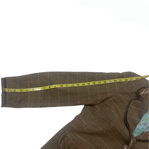 J. Jill Brown/Tweed Wool Plaid Velvet Trim Blazer Jacket Pearl buttons Sz 12 - Picture 10 of 13